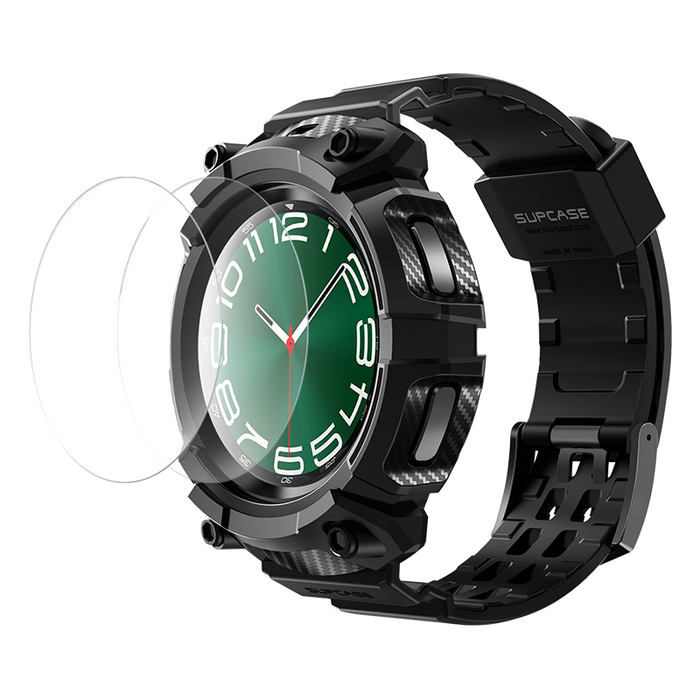 Galaxy Watch6 47mm Unicorn Beetle PRO Wristband Case with Glass Screen Protectors-Black