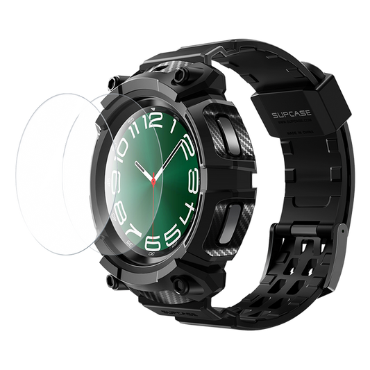 Galaxy Watch6 47mm Unicorn Beetle PRO Wristband Case with Glass Screen Protectors-Black