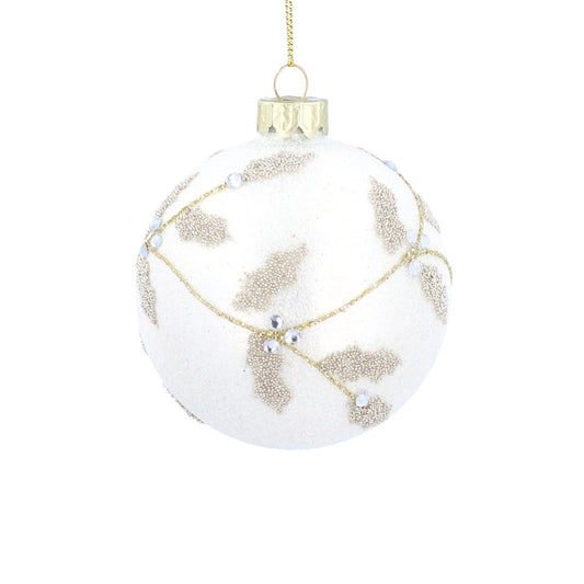 Gisela Graham Glass Bauble - Gold Beaded Holly