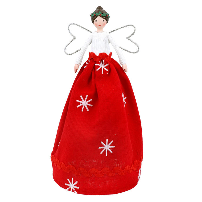 Gisela Graham Resin Tree Topper - Red/White Scandi Fairy