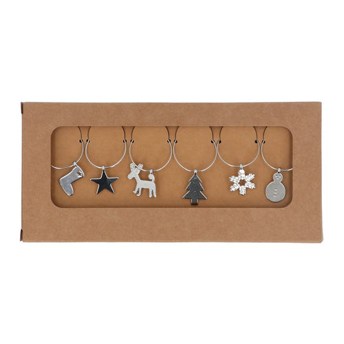 Gisela Graham Set Of 6 Glass Charms - Silver Christmas Symbols