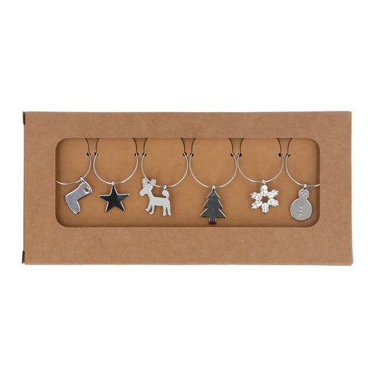 Gisela Graham Set Of 6 Glass Charms - Silver Christmas Symbols