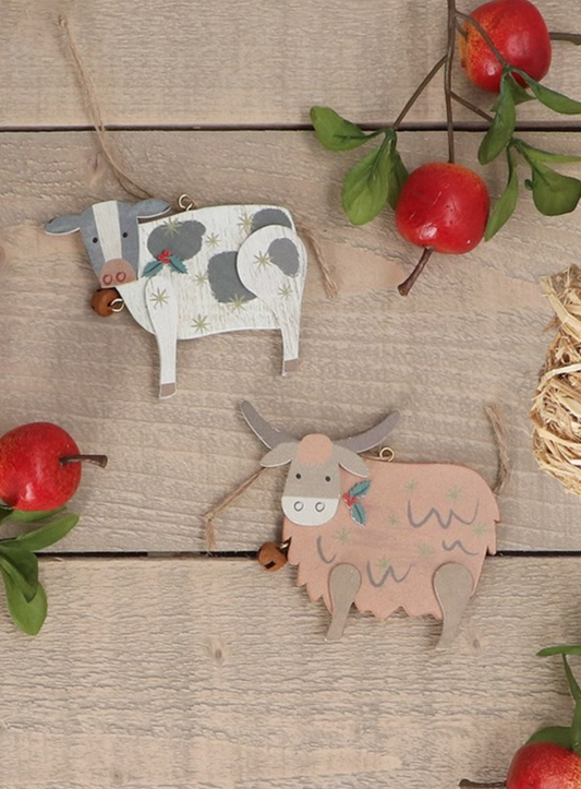 Gisela Graham Wooden Cow Christmas Decoration