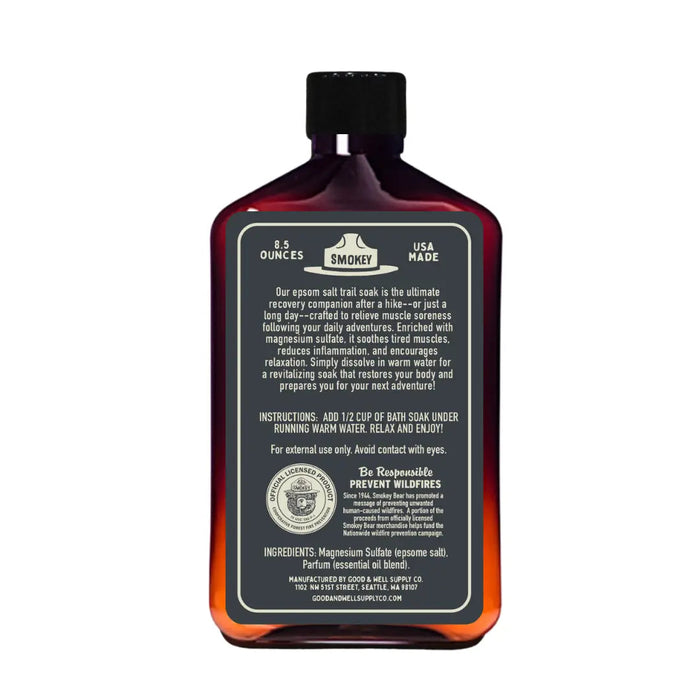 Forager Provisions LTD Good & Well Supply Co Smokey Bear bath soak bottle with citrus and pepper scent label