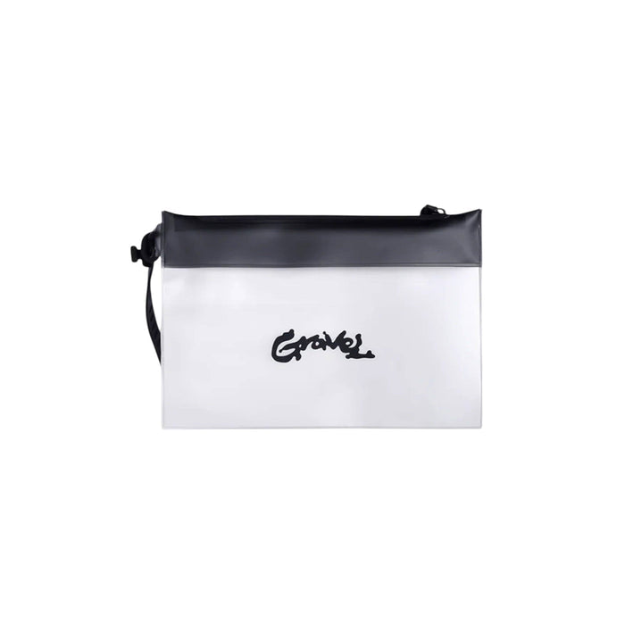 Forager Provisions LTD TSA compliant clear toiletry bag with black trim and script logo for travel and leak prevention