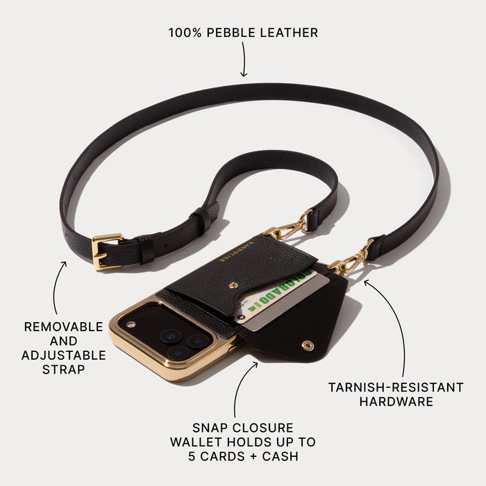 Hailey Chrome Crossbody Phone Case - Chrome Black/Gold