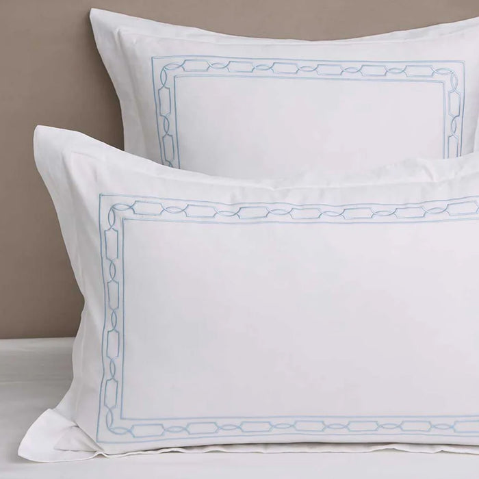 Hamilton Light Blue Pillowcase on a neutral background