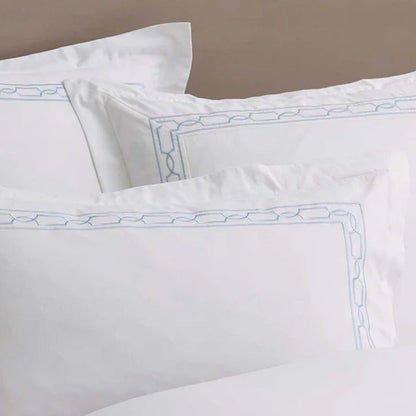 Hamilton Light Blue Pillowcase on a neutral background