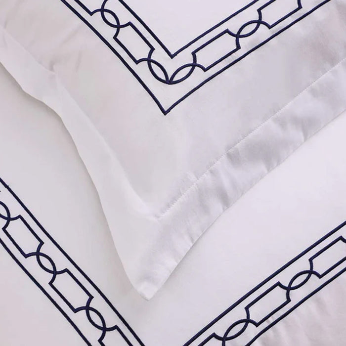 Hamilton Navy Pillowcase on a matching white fabric background
