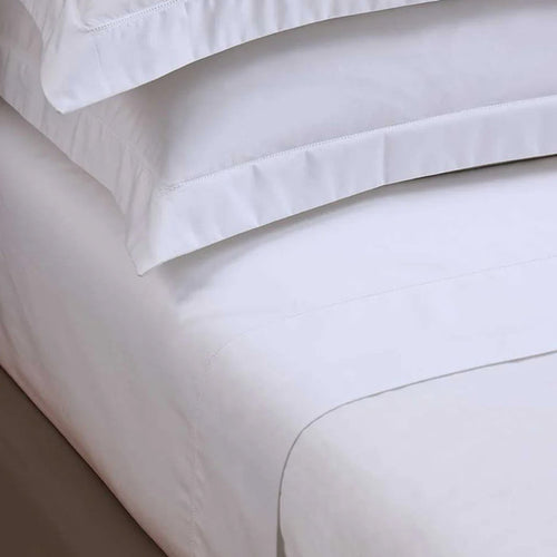 Close-up of Heirloom Picot Stitch White Flat Sheet on a neutral background