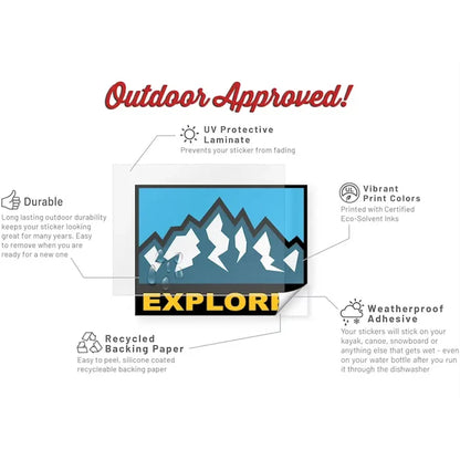 Hey Bear Outdoors Snort Pines Not Lines decal: mountain design, “EXPLORE,” UV/weatherproof; perfect for hiking gear.
