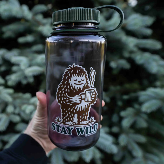 Forager Provisions LTD Hey Bear Outdoors 32oz Nalgene water bottle with a white Bigfoot Stay Wild graphic