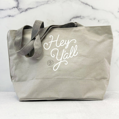 Hey Y'all Grey Canvas Tote