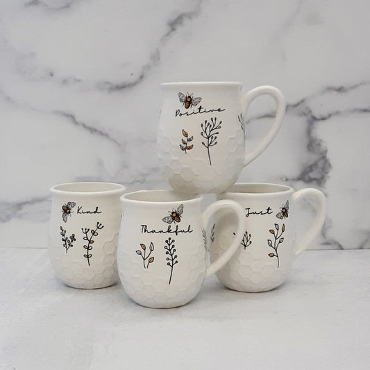 Honey Bee Mug Thankful/Kind/Just/Positive