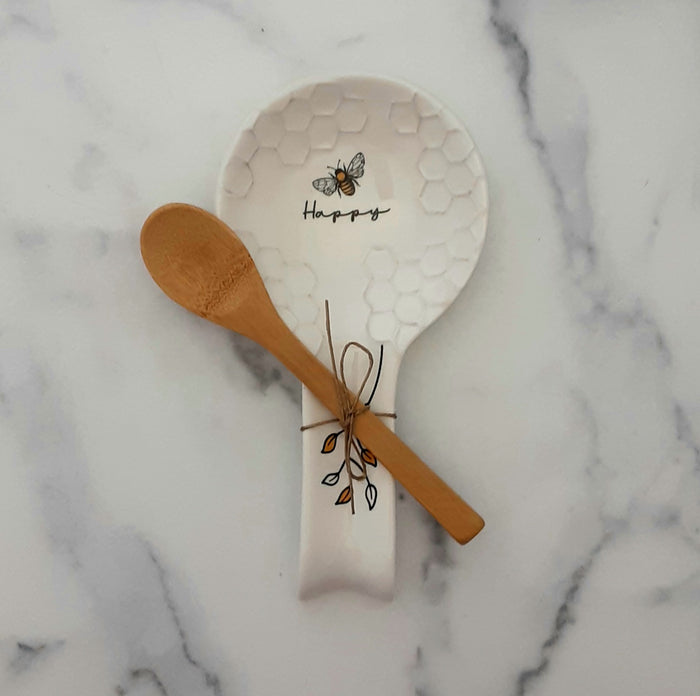 Honey Bee Spoon Rest with Wooden Spoon