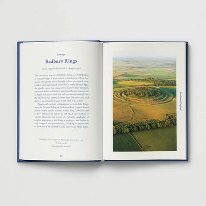 Hoxton Mini Press Ancient Britain book features Badbury Rings with aerial photo and text on its historic circular earthworks.