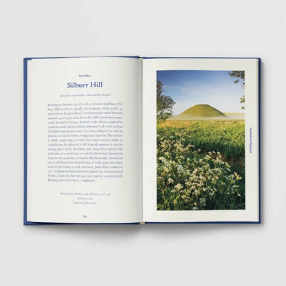 Hoxton Mini Press Ancient Britain book: Silbury Hill history, photo of wildflower-covered grassy hill, British heritage site.