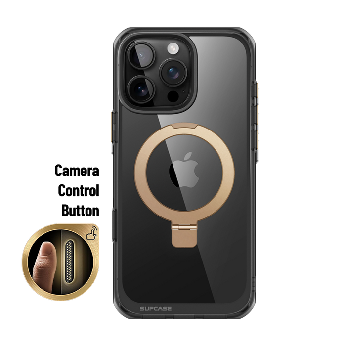 iPhone 16 Pro Max 6.9 inch Unicorn Beetle MAG Stand Slim Clear MagSafe Camera Control Button Case-Black/Gold