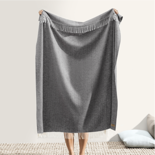 Italian Herringbone Throw Charcoal Gray