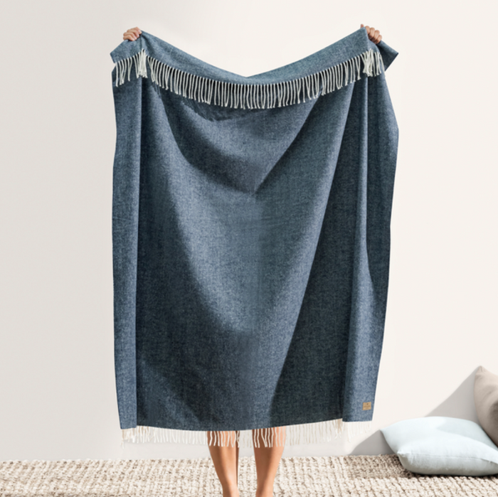 Italian Herringbone Throw Navy