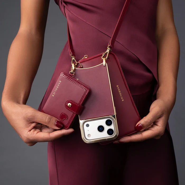Ivy Pouch Set - Cranberry/Gold