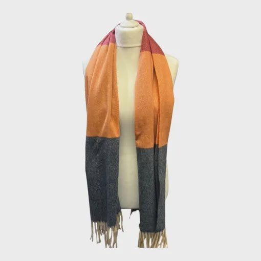 Jess & Lou Block Colour Winter Scarf - Red, Orange & Navy