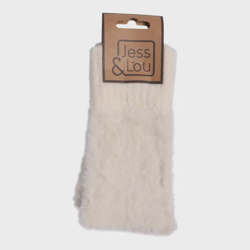 Jess & Lou Fluffy Knit Fingerless Gloves - Cream
