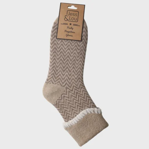 Jess & Lou Herringbone Cuff Cosy Socks - Cappucino