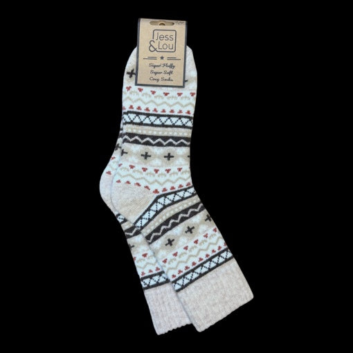 Jess & Lou Nordic Pattern Ribbed Socks - Beige