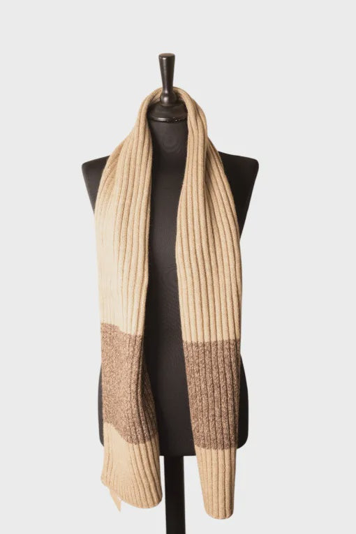 Jess & Lou Rib Knit Winter Scarf - Oatmeal & Cappuccino