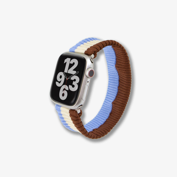 Knit Apple Watch® Band - Brown + Sky Blue Stripe