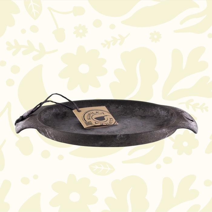 Kupilka 44 Large Plate Black—natural fibre composite, round, flat, with twin handles; durable eco-friendly outdoor tableware.