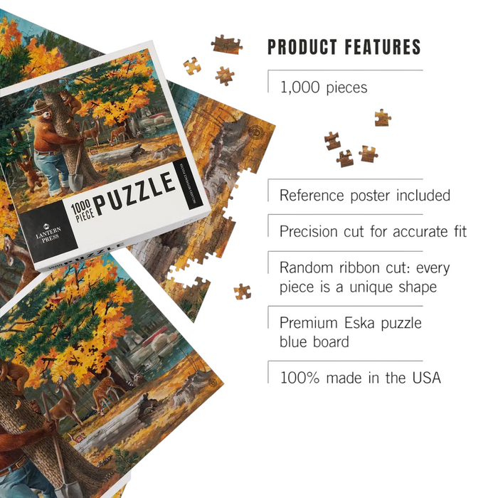 Forager Provisions LTD Lantern Press 1000 piece Smokey Bear jigsaw puzzle featuring vintage forest art and features