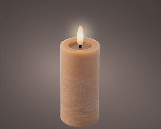 LED Light Brown Wax Pillar Candle - 12.5cm