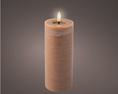 LED Light Brown Wax Pillar Candle - 19cm
