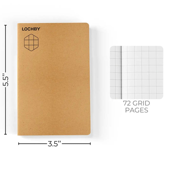 Forager Provisions LTD Lochby pocket notebook with tan cover and 72 Tomoe River grid pages for fountain pens.