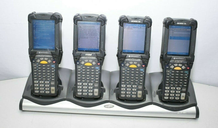 Lot of 4 Symbol Motorola MC9090 Scanners With CHS9000-4000C Charging Station - Coretek Computers