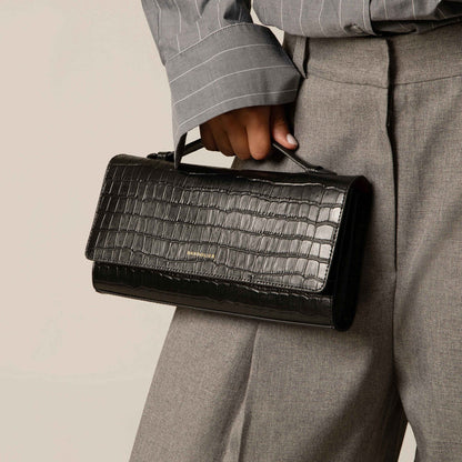 Maeve Bag - Black Croc/Gold