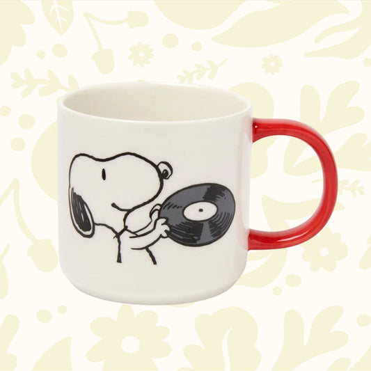 Magpie Gifts Peanuts Mug Music Is Life - Snoopy holding a vinyl record, red handle, collectible Peanuts mug by Magpie.