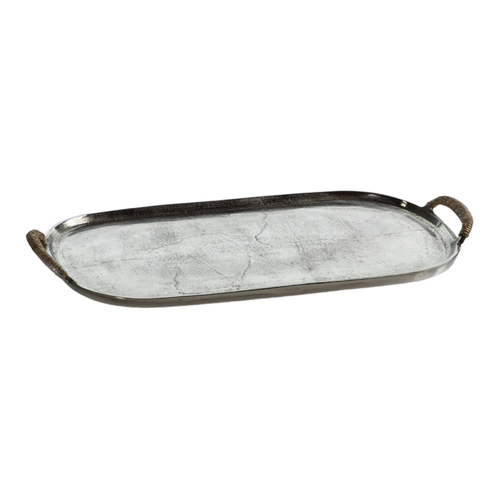 Mauritius Raw Aluminum Trays with Cane Wrapped Handles