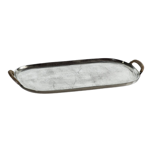 Mauritius Raw Aluminum Trays with Cane Wrapped Handles