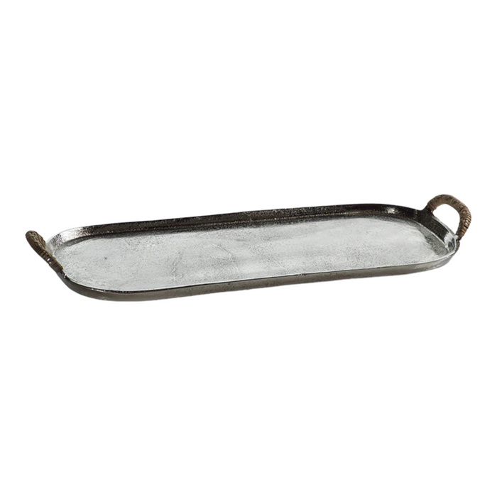 Mauritius Raw Aluminum Trays with Cane Wrapped Handles