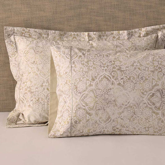 Mayfair Pillowcase on a bed with a neutral background