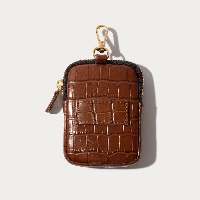 Mini Zip Clip-On Pouch - Brown Croc/Gold