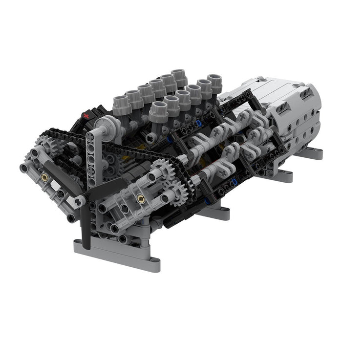 MOC - 43833 V12 - Motor mit Getriebe Mk2 Klemmbausteine - LesDiy - Klemmbausteine