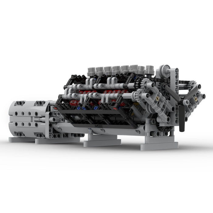 MOC - 43833 V12 - Motor mit Getriebe Mk2 Klemmbausteine - LesDiy - Klemmbausteine