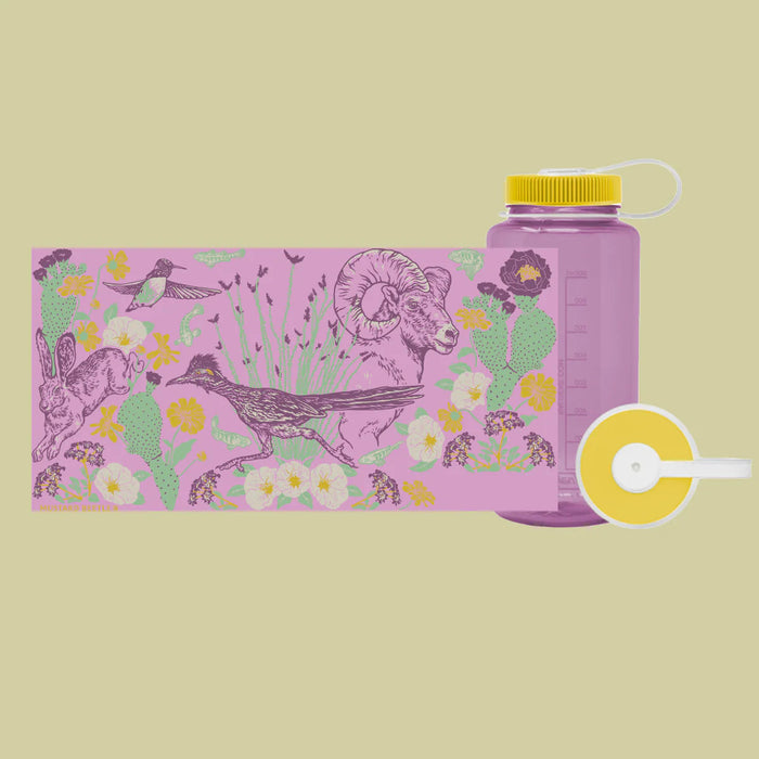 Forager Provisions LTD Mustard Beetle 32oz Nalgene water bottle featuring Anza-Borrego desert wildlife illustration