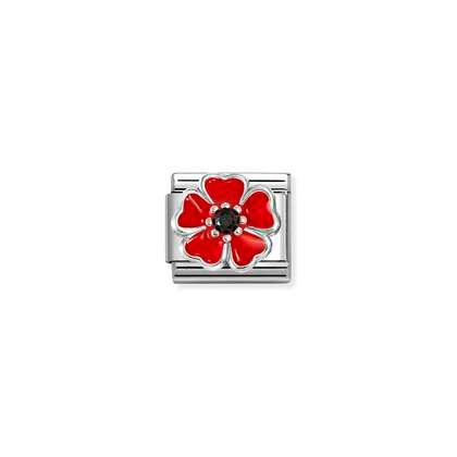 Nominatin Classic Silver CZ & Red With Black Centre Flower Charm