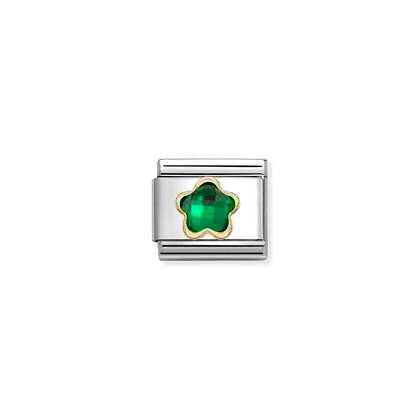 Nomination Classic 18K Gold Faceted CZ Flower Green