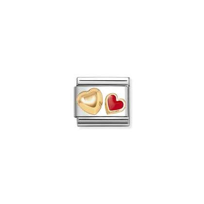Nomination Classic 18K Gold Raised Heart & Red Heart Charm